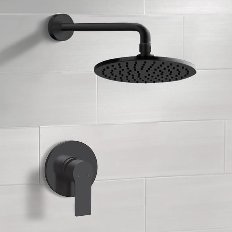 Remer SS54 Matte Black Shower Faucet Set With 8 Inch Rain Shower Head